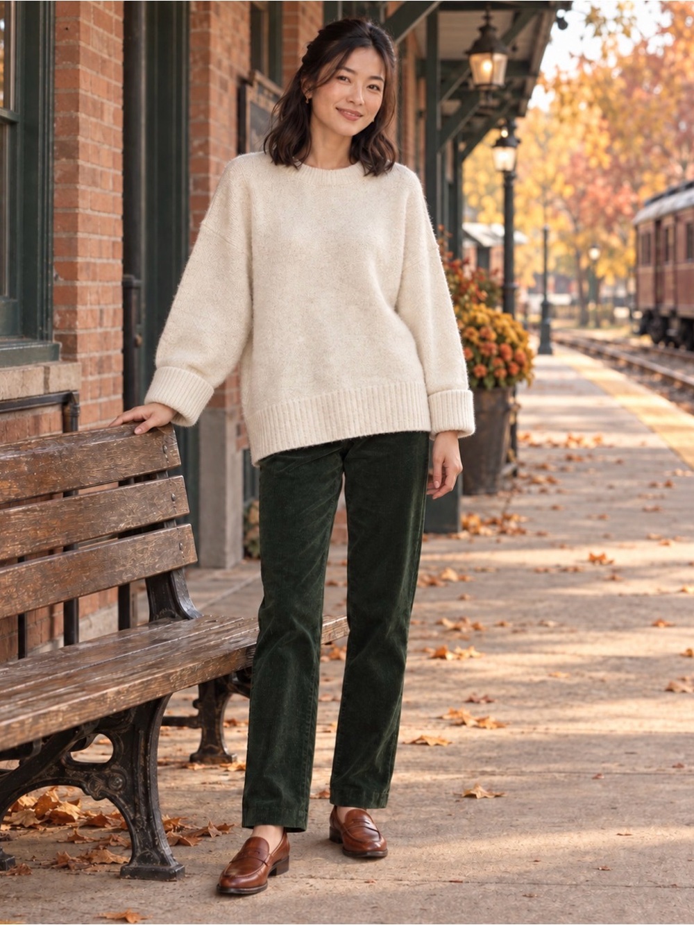 EFAN Cream Oversized Crewneck Knit Slouchy, Cozy Pullover Sweater
